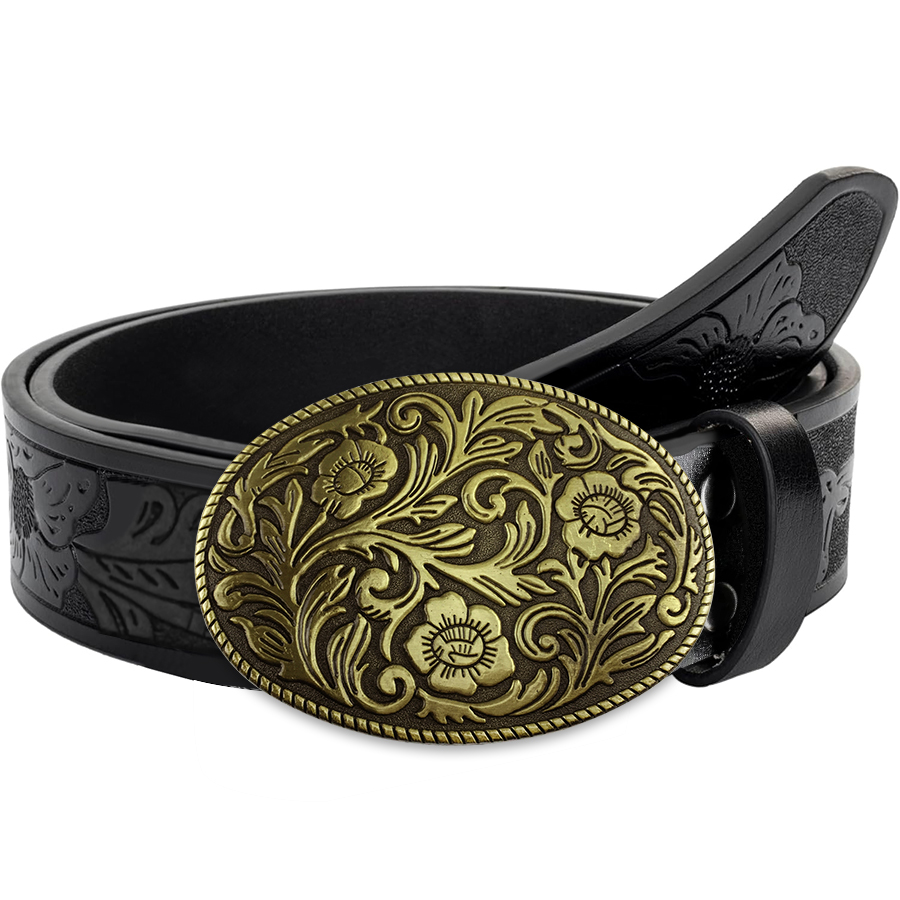 Women Fashion Nz - Tang Grass Pattern Buckle Belt Exquisite