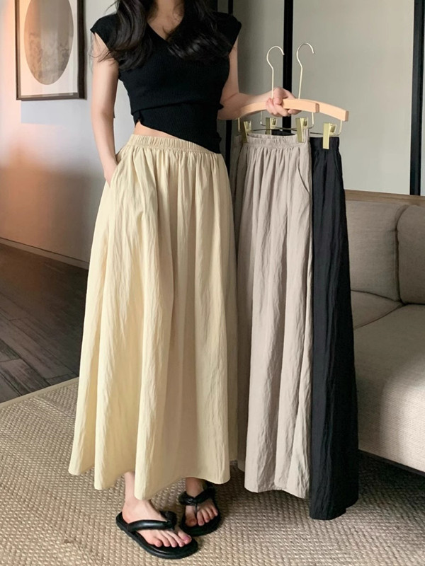 A-Line Skirt Midi - Extra Large Size Ice Silk High