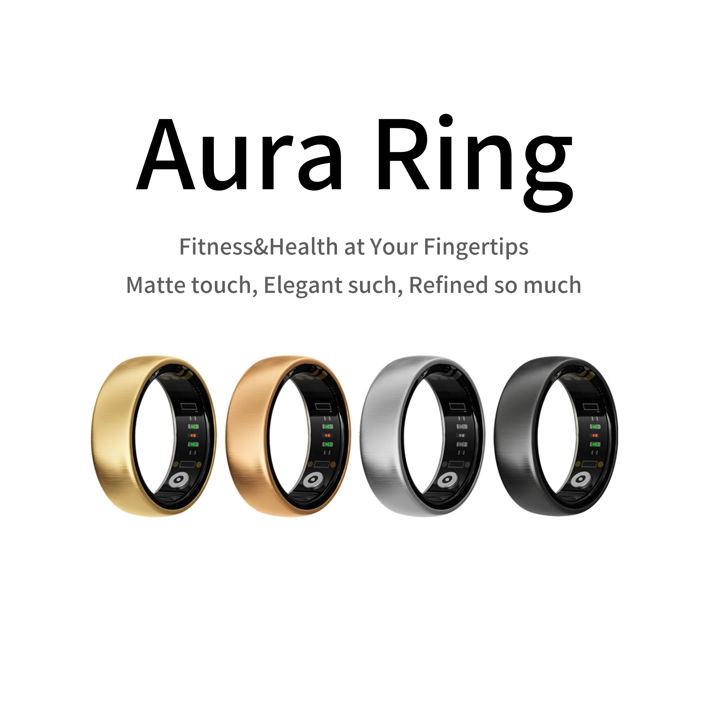 Women'S Fashion Rings Gold - AURA Matt Smart Ring Fitness Sports