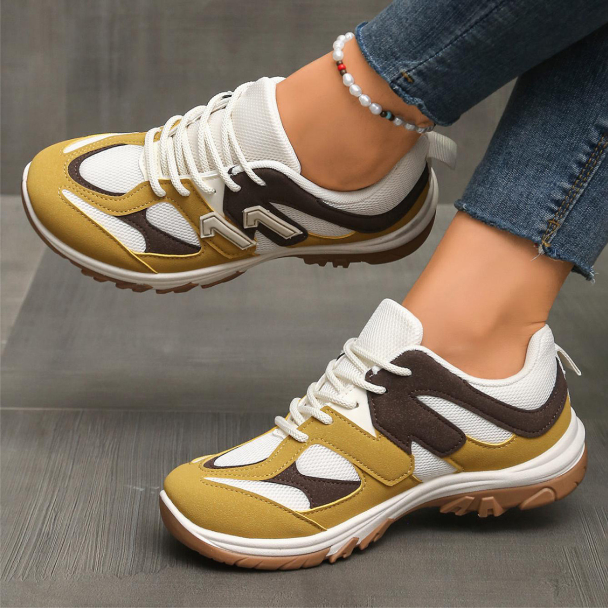 Women'S Yellow Fashion Sneakers - Fashion Gray Yellow Mix Color Non