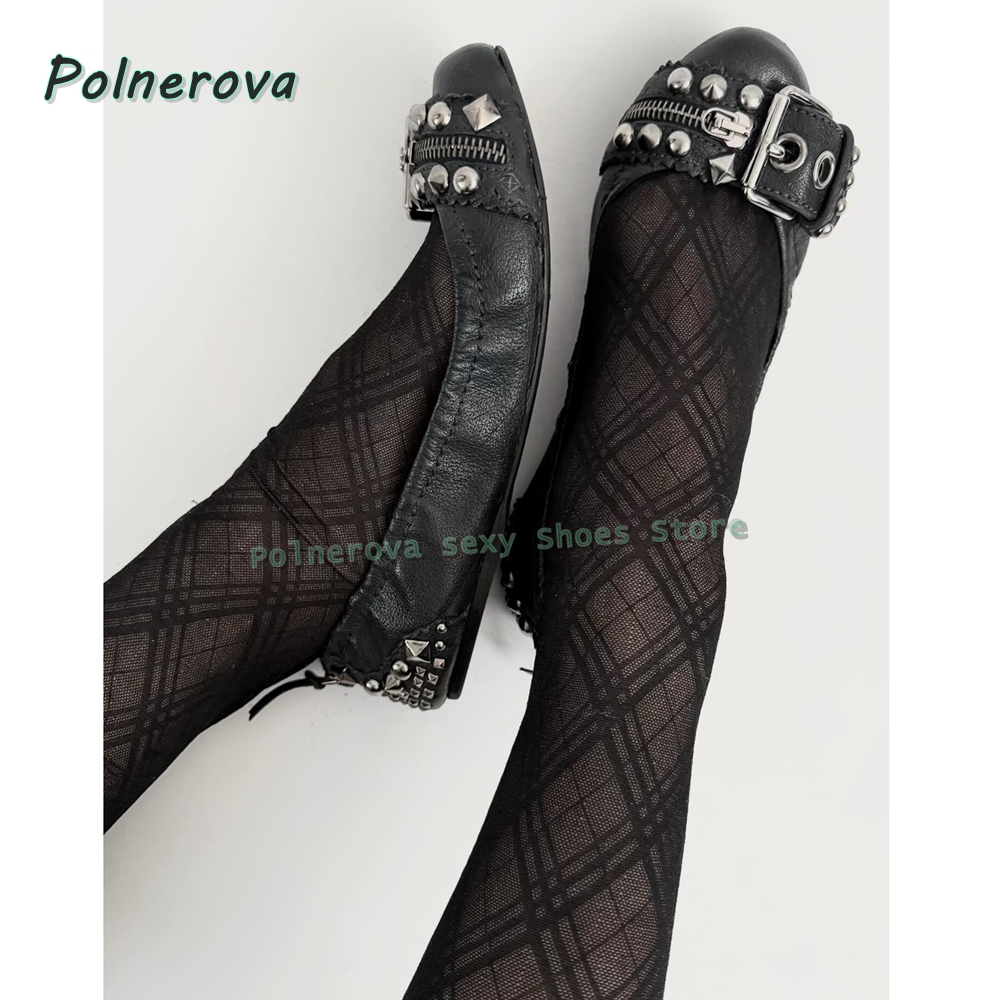 Women'S Fashion Footwear - Rivet Belt Buckle Mary Jane Shoes