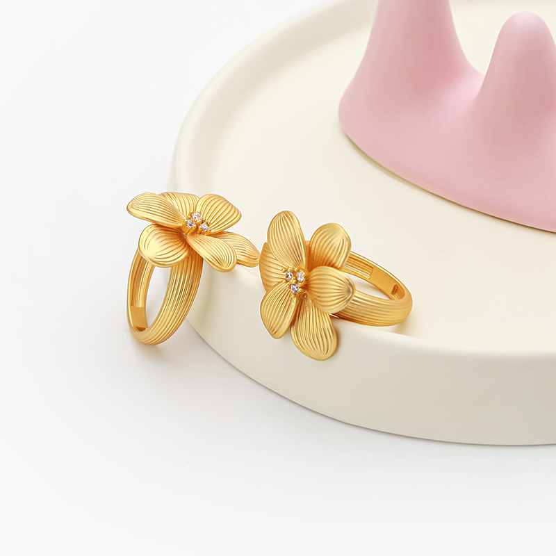 Women'S Fashion Rings Gold - Cute Little Flower Stripes Ring For
