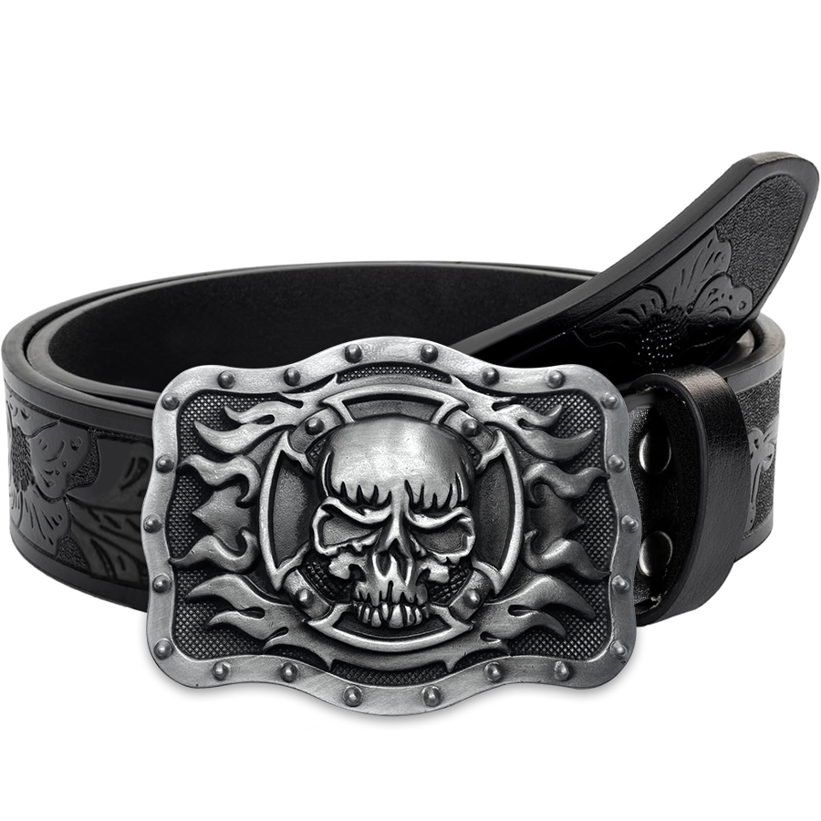 Women Fashion Nz - Skull Flame Belt Exquisite Carved Large