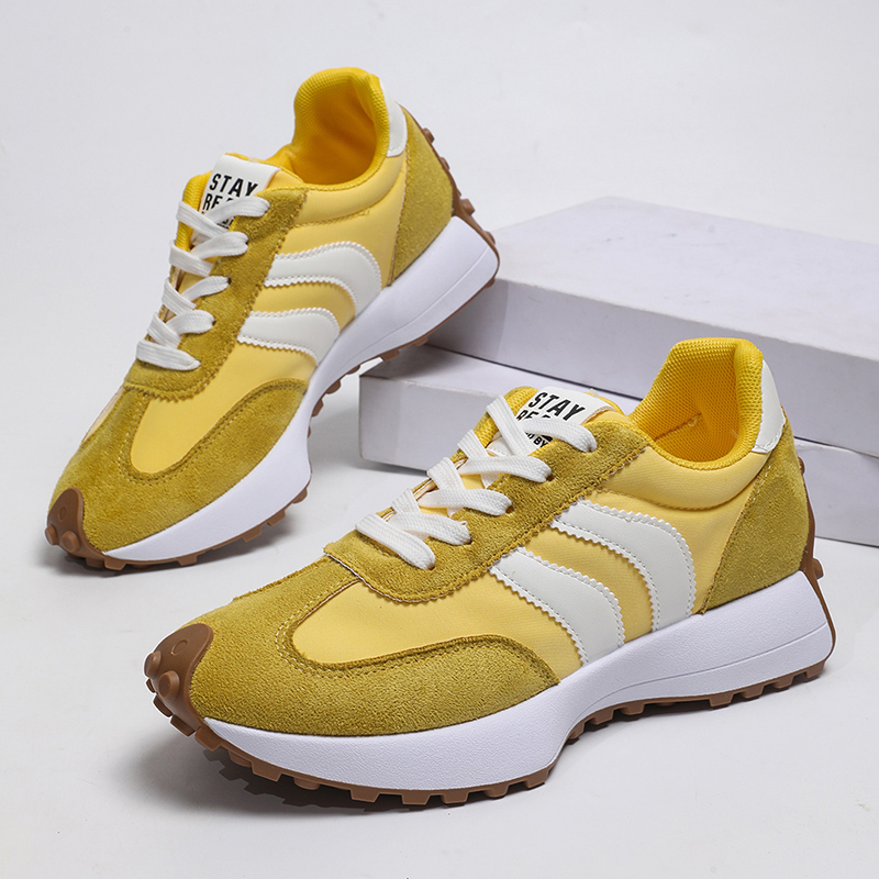 Women'S Yellow Fashion Sneakers - Fashion Yellow Striped Platform Sneakers Women