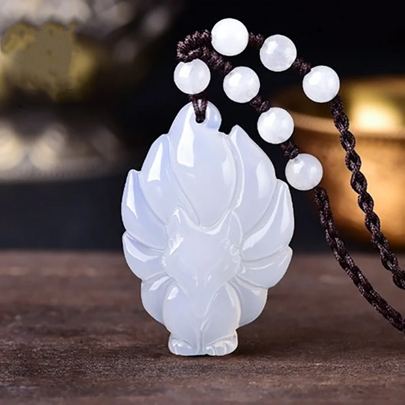 Women'S Fashion Boutique - Natural Green Agate Chalcedony Hand-carved Nine-tailed
