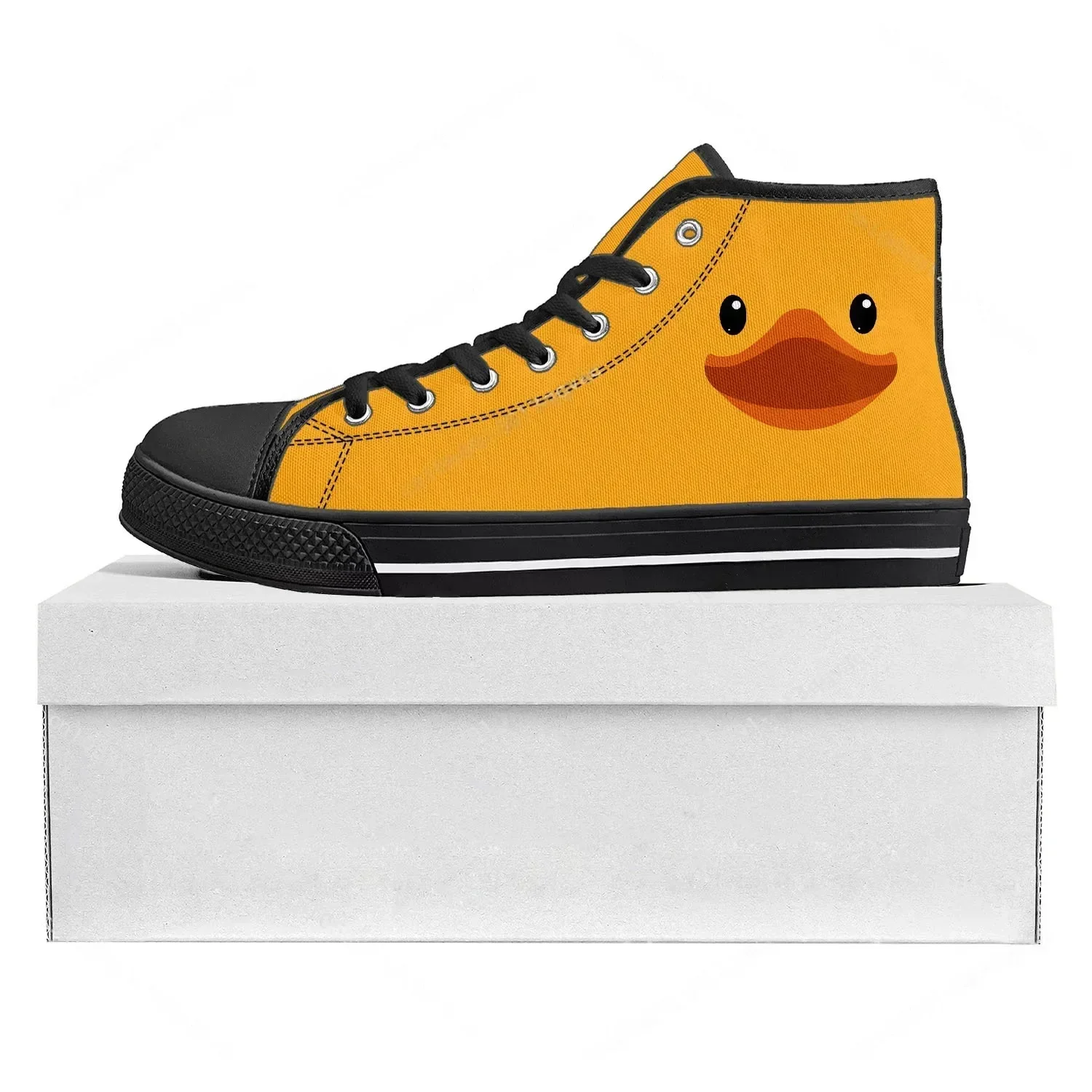 Women'S Yellow Fashion Sneakers - Yellow Duck Printed High Top High