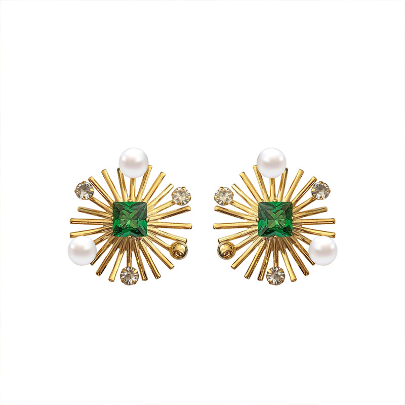 Women Fashion Nz - Sunflower Crystal Stud Earrings Natural Pearl