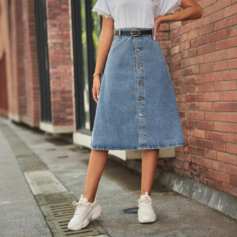 Versatile Slimming Washed Deni - A-Line Skirt Midi 评论和价格