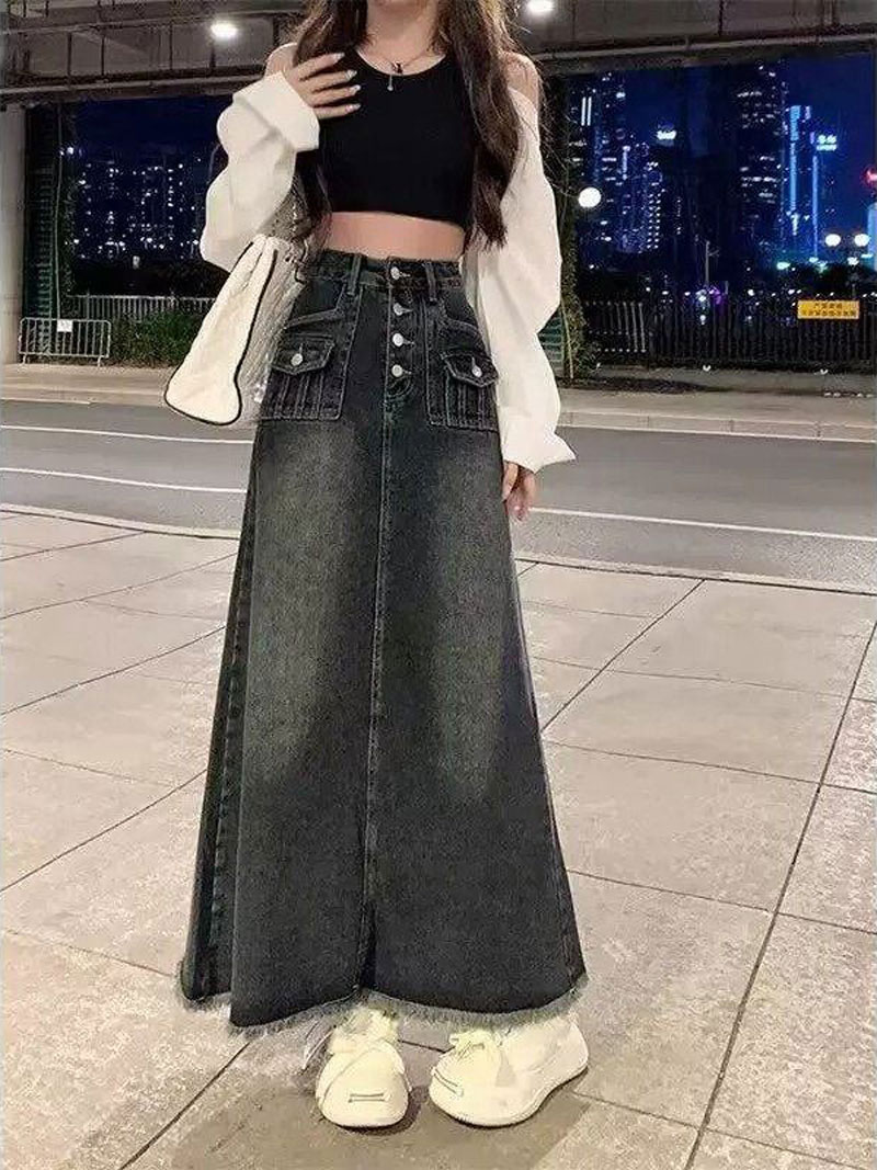 High Waist A-Line Midi Denim S - A-Line Skirt Midi 评论和价格