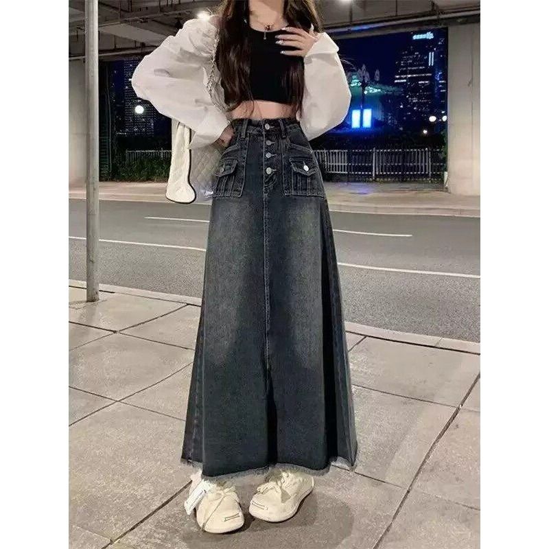 High Waist A-Line Midi Denim S - A-Line Skirt Midi 评论和价格