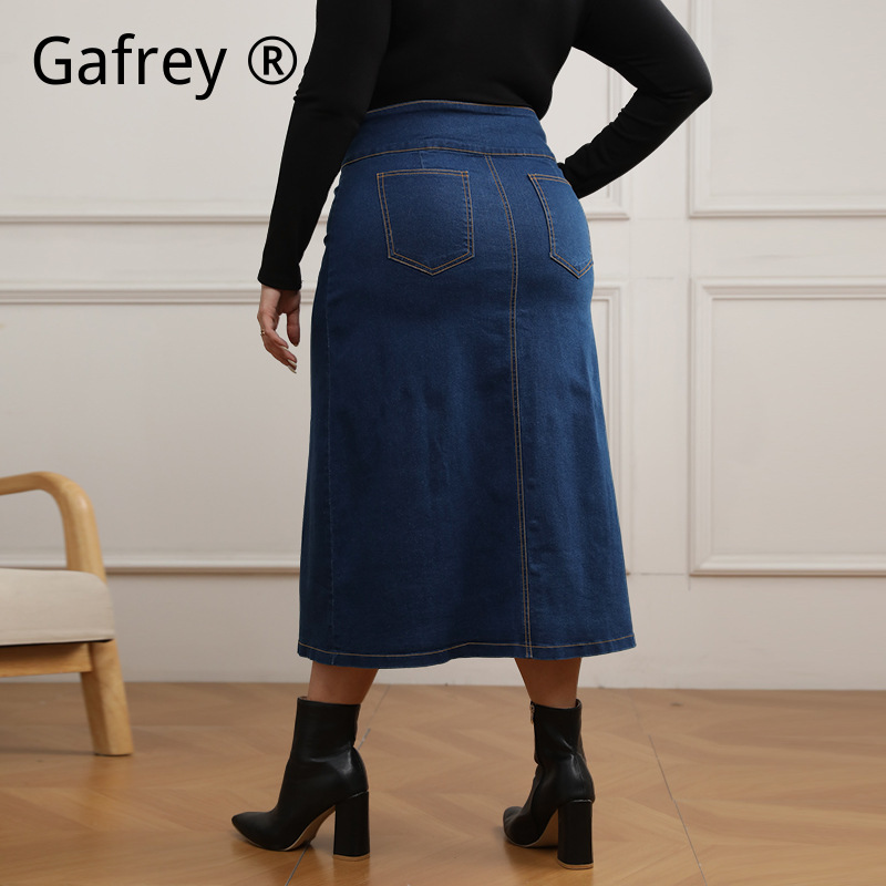 Plus Size High Waist Button Fr - A-Line Skirt Midi 评论和价格