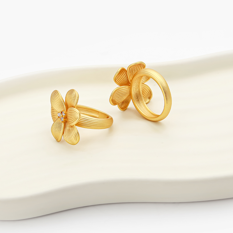 Cute Little Flower Stripes Rin - Women'S Fashion Rings Gold 评论和价格